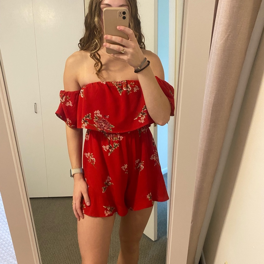 White Fox Red Floral Romper